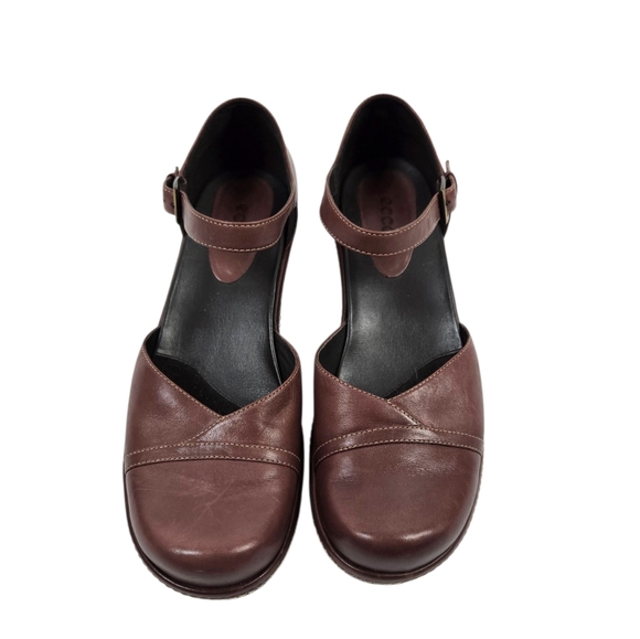 Ecco Brown Leather Ankle Strap Mary Jane Shoes - Picture 2 of 13